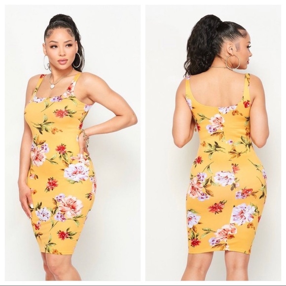 Mustard Floral Tank Top Midi Dress - Picture 4 of 5